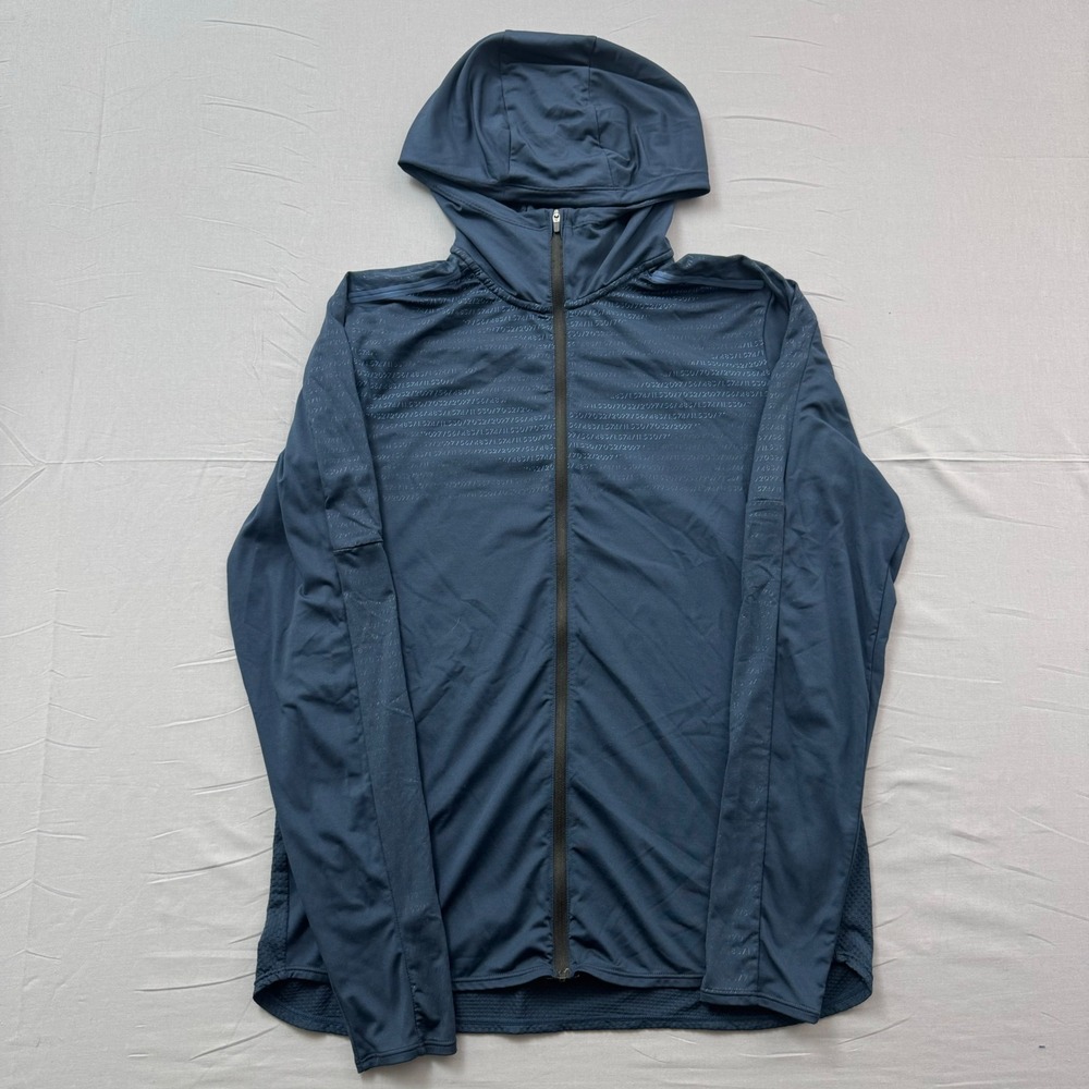 HM Sport Running Jacket Mens Small Full Zip Hooded Reflective Blue Gray Workout